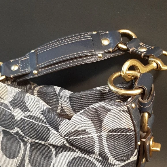 Coach Signature Denim Navy Shoulder Bag - Picture 7 of 14